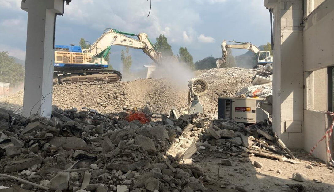 Riduzione polveri inerti cantiere con cannone nebulizzatore